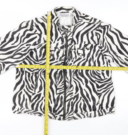 New Direction Women's Zebra Print Cotton Biker Jacket M
