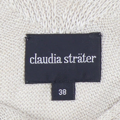 Claudia Sträter Womens Beige Linen V-Neck Sleeveless Tank Top Size 12
