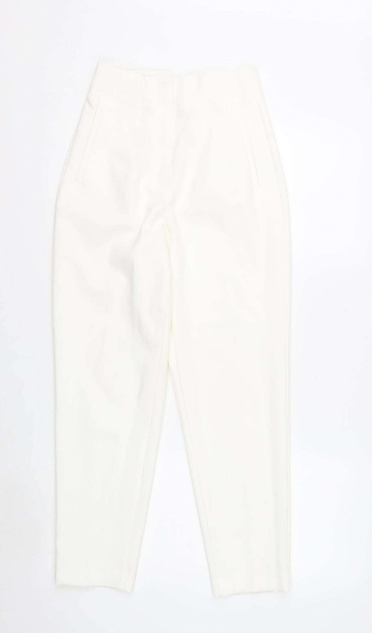 Zara Women Ivory High Rise Slim Tapered Ankle Trousers XS