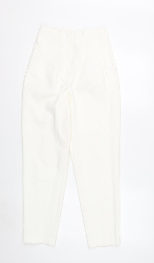 Zara Women Ivory High Rise Slim Tapered Ankle Trousers XS