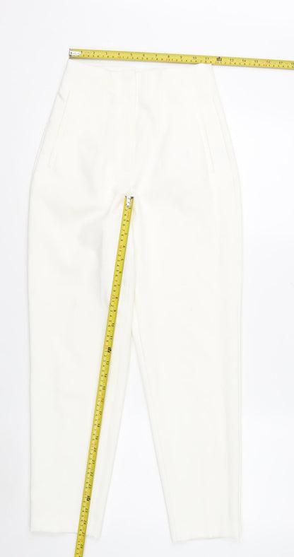 Zara Women Ivory High Rise Slim Tapered Ankle Trousers XS