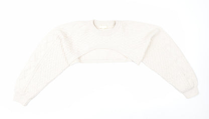 H&M Women Ivory Shrug Cable-Knit Wool Blend Jumper S