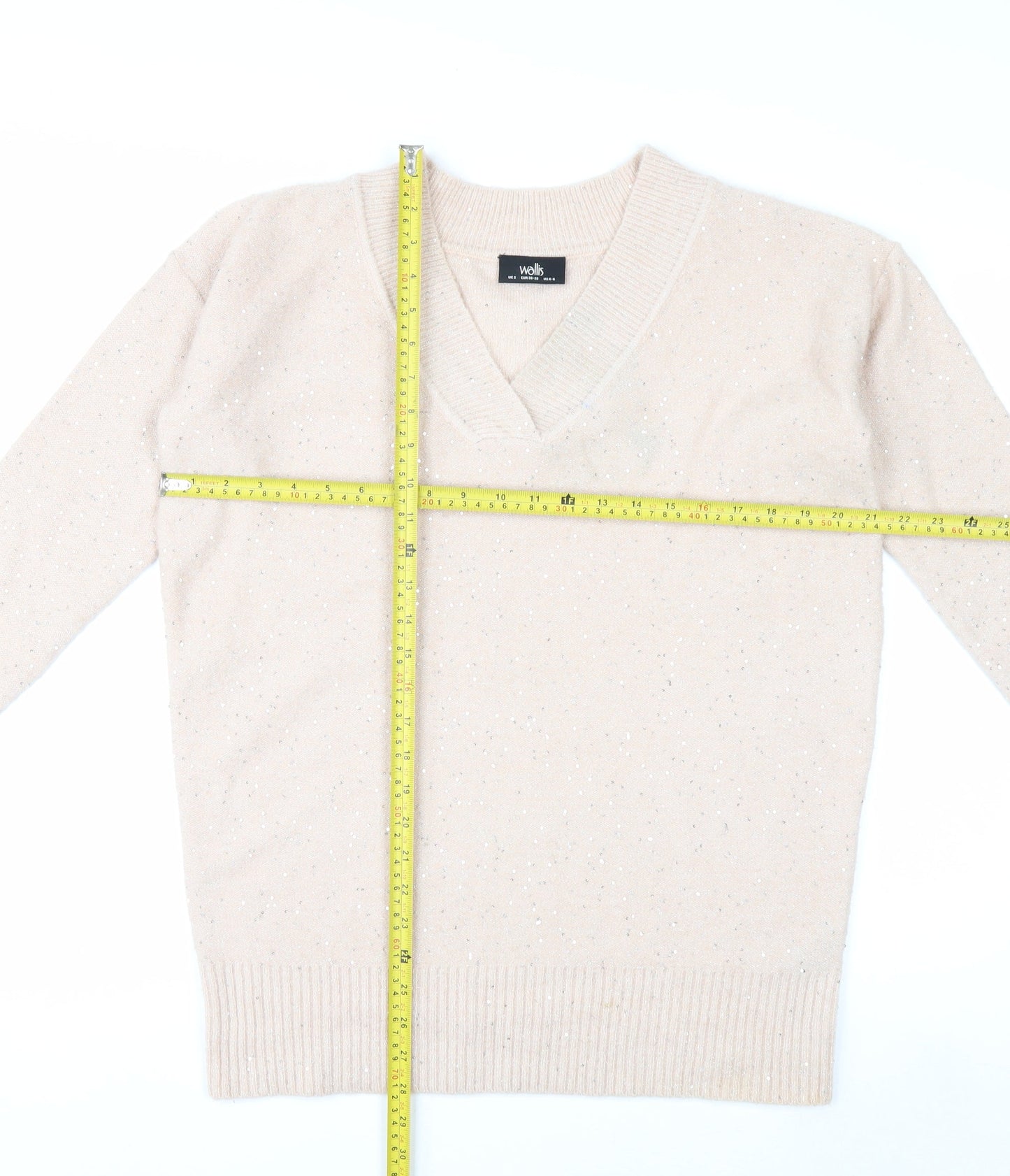 Wallis Womens Beige V-Neck Sparkle Pullover Jumper Size S