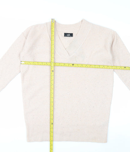 Wallis Womens Beige V-Neck Sparkle Pullover Jumper Size S
