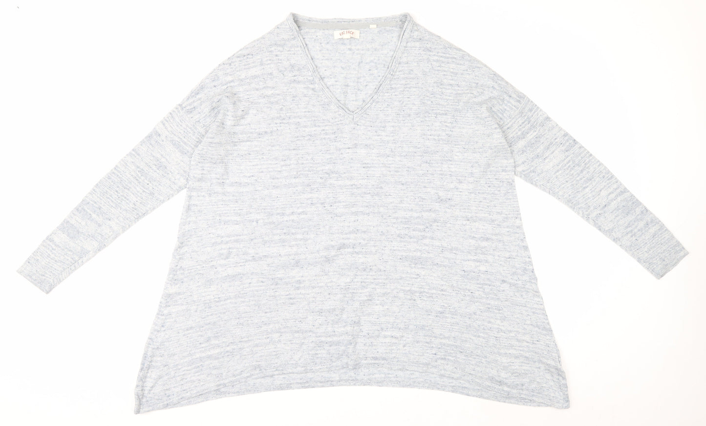 Fat Face Womens Blue V-Neck Cotton Linen Blend Relaxed Fit Jumper Size 14