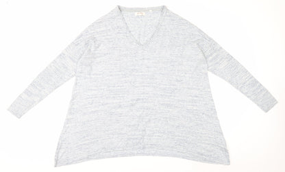 Fat Face Womens Blue V-Neck Cotton Linen Blend Relaxed Fit Jumper Size 14