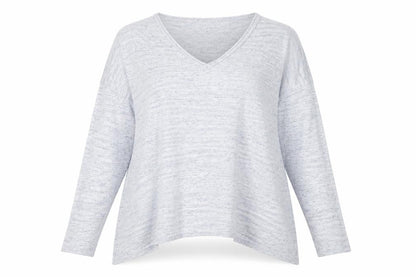 FatFace Womens Blue V-Neck Cotton Linen Blend Relaxed Fit Jumper Size 14