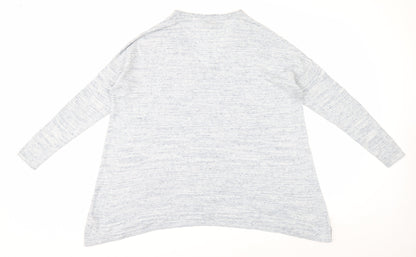 Fat Face Womens Blue V-Neck Cotton Linen Blend Relaxed Fit Jumper Size 14