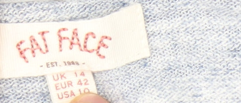 Fat Face Womens Blue V-Neck Cotton Linen Blend Relaxed Fit Jumper Size 14