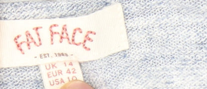 Fat Face Womens Blue V-Neck Cotton Linen Blend Relaxed Fit Jumper Size 14