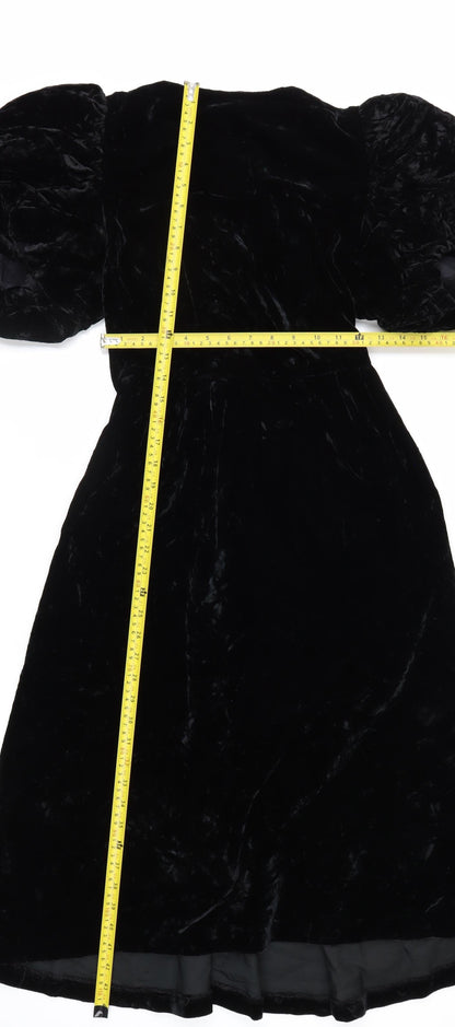 Maggy London Women’s Black Velvet Puff Sleeve Midi Dress Size 8
