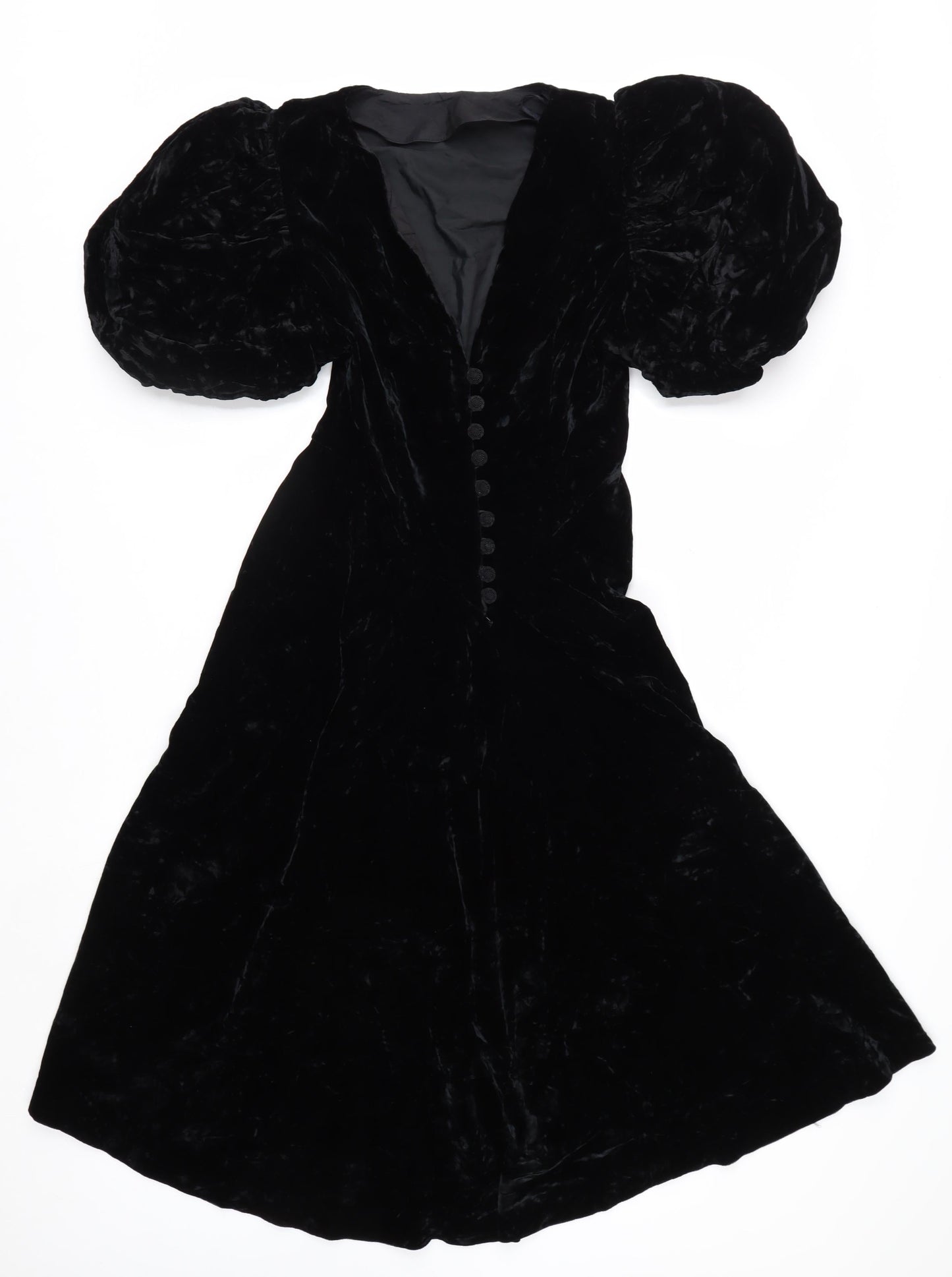 Maggy London Women’s Black Velvet Puff Sleeve Midi Dress Size 8