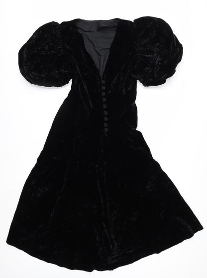 Maggy London Women’s Black Velvet Puff Sleeve Midi Dress Size 8