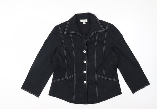 Conrad C Women's Black Size 12 Cotton Blend Button Blazer