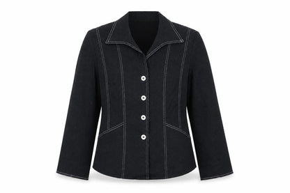 Conrad C Women's Black Size 12 Cotton Blend Button Blazer