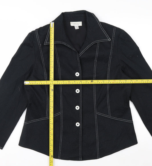 Conrad C Women's Black Size 12 Cotton Blend Button Blazer