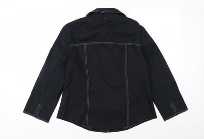 Conrad C Women's Black Size 12 Cotton Blend Button Blazer