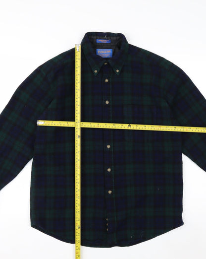Pendleton Men's Green Plaid Wool Flannel Button-Up Shirt L