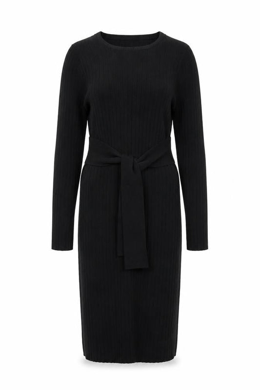 ESMARA Women Black Bodycon Knit Belted Dress Size 10