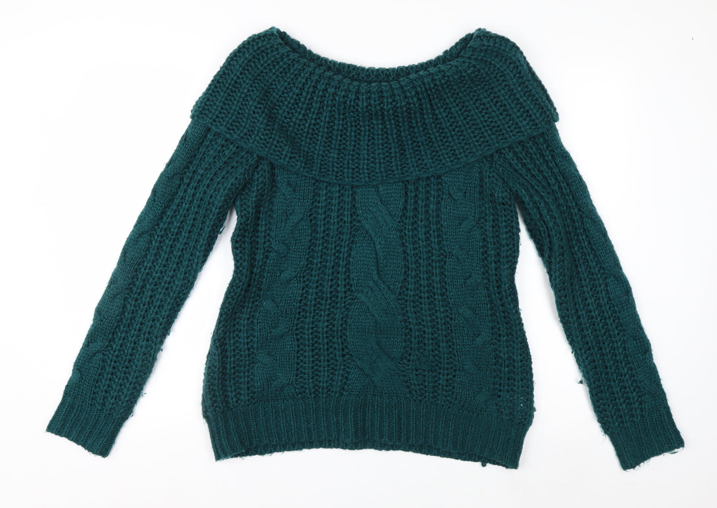 Joe Browns Women Green Cable-Knit Off Shoulder Jumper Size 12