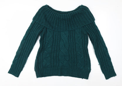 Joe Browns Women Green Cable-Knit Off Shoulder Jumper Size 12