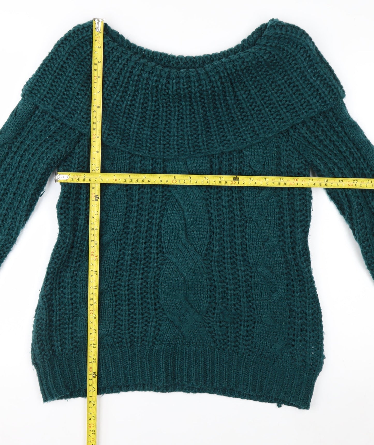Joe Browns Women Green Cable-Knit Off Shoulder Jumper Size 12