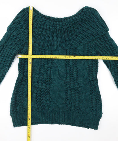 Joe Browns Women Green Cable-Knit Off Shoulder Jumper Size 12