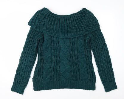 Joe Browns Women Green Cable-Knit Off Shoulder Jumper Size 12