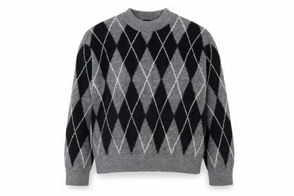 New Look Women's Grey Argyle Crew Neck Jumper Size S