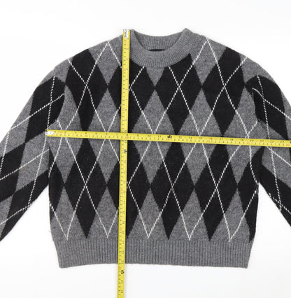 New Look Women's Grey Argyle Crew Neck Jumper Size S