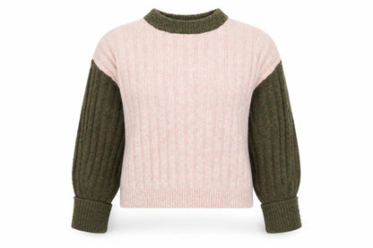 Topshop Women’s Pink & Khaki Ribbed Knit Crew Neck Jumper XS