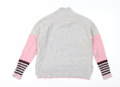 White Stuff Women Grey Pink Star Jumper UK 8 Lambswool Blend Knit