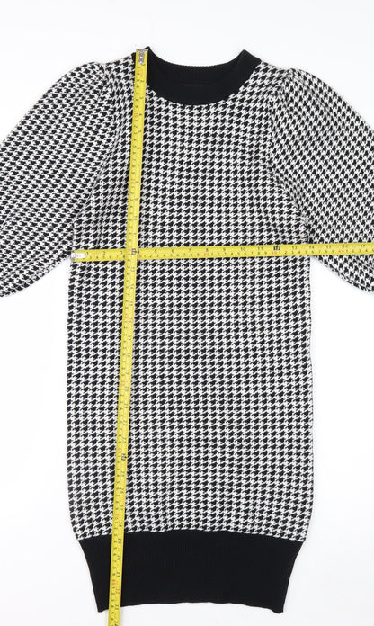 QED LDN Women’s Black Houndstooth Knit Puff Sleeve Pencil Dress M