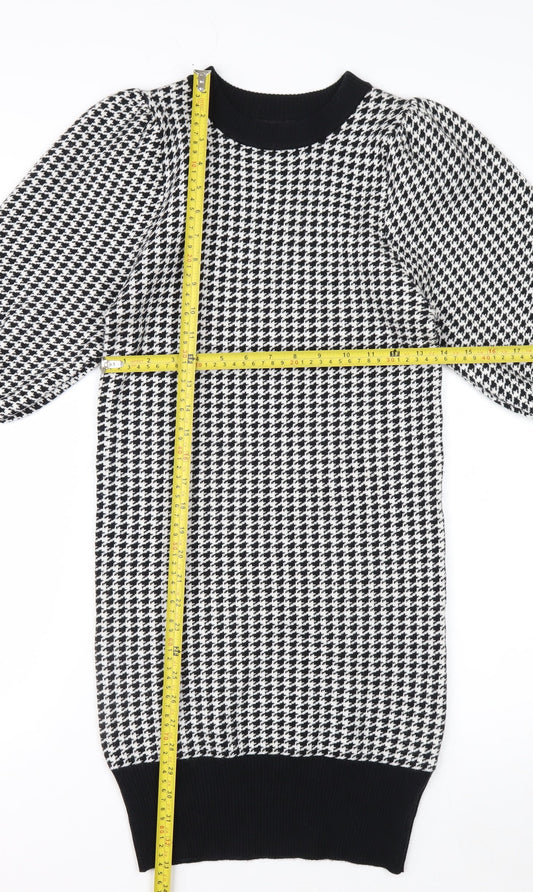 QED LDN Women’s Black Houndstooth Knit Puff Sleeve Pencil Dress M