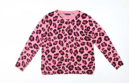 Marks and Spencer Womens Pink Leopard Print Acrylic Jumper Size 14