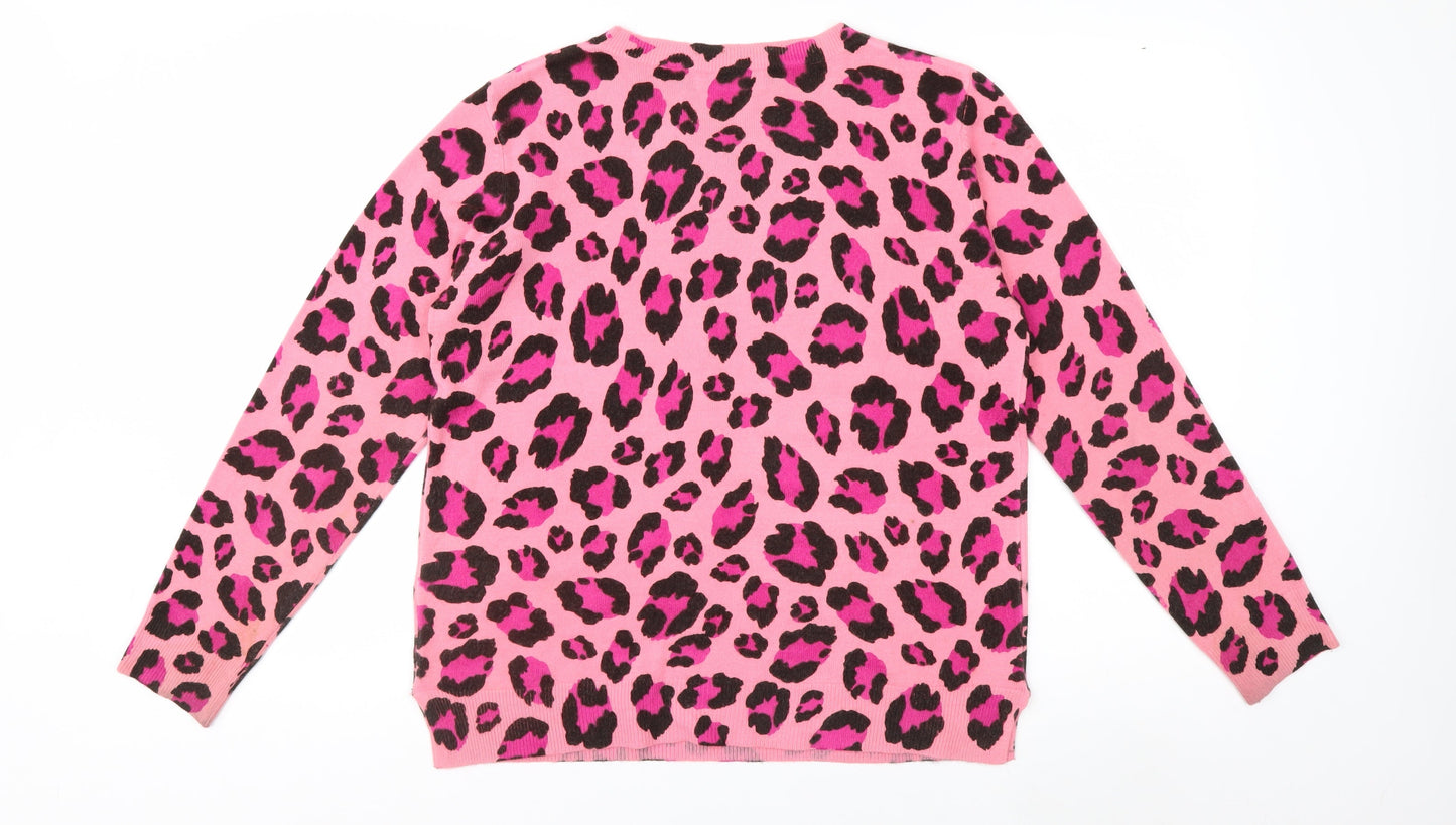 Marks and Spencer Womens Pink Leopard Print Acrylic Jumper Size 14