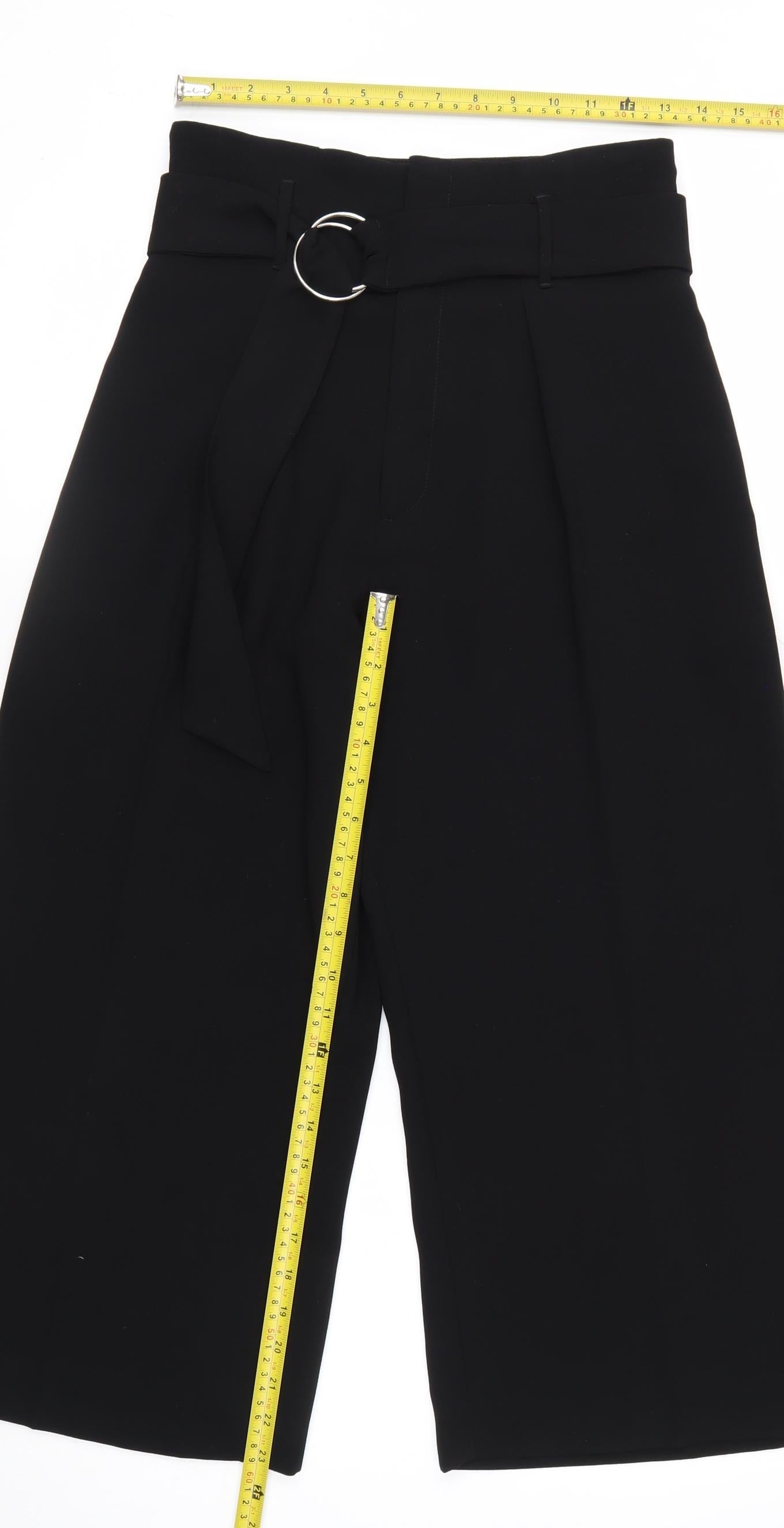 River Island Women’s Black Belted Culotte Trousers Size 8 Wide-Leg