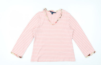 Boden Womens Pink Striped Long Sleeve V-Neck Cotton Top Size 14