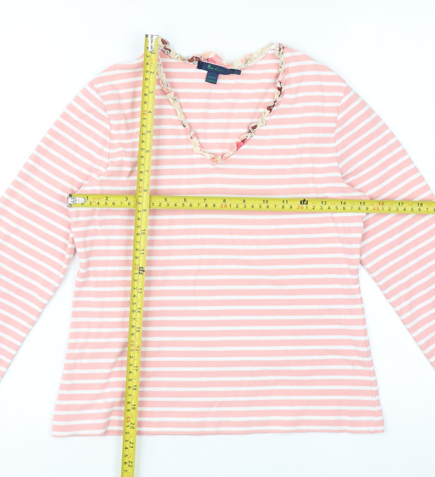 Boden Womens Pink Striped Long Sleeve V-Neck Cotton Top Size 14
