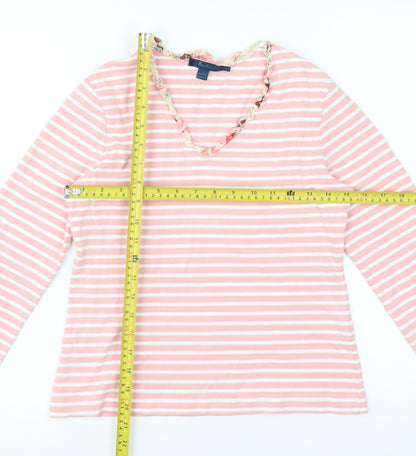 Boden Womens Pink Striped Long Sleeve V-Neck Cotton Top Size 14