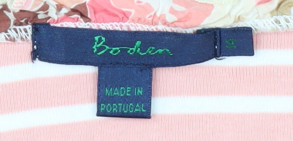 Boden Womens Pink Striped Long Sleeve V-Neck Cotton Top Size 14