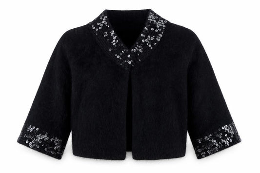 Monsoon Women's Black Sequin Angora Cardigan Size 14