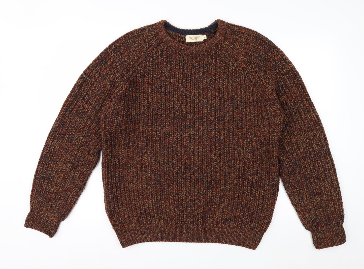PG Field Men's Brown Chunky Knit Acrylic Pullover Jumper Size M