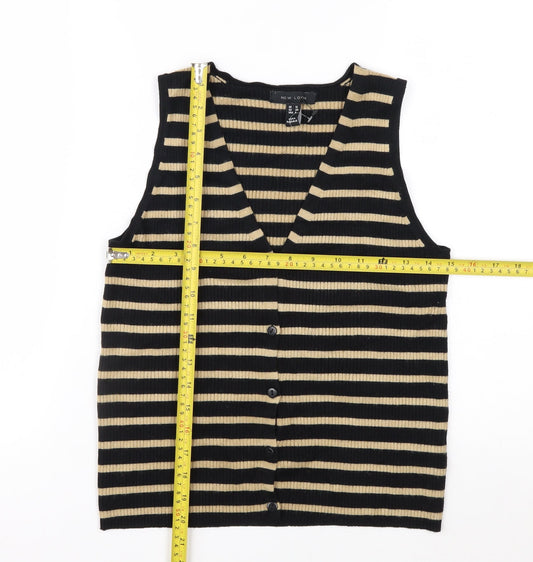 New Look Women’s Black Beige Striped Knit Vest UK 12 V-Neck