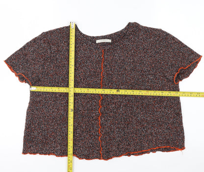 Zara Trafaluc Women's Multicoloured Cropped Knit T-Shirt Size 10