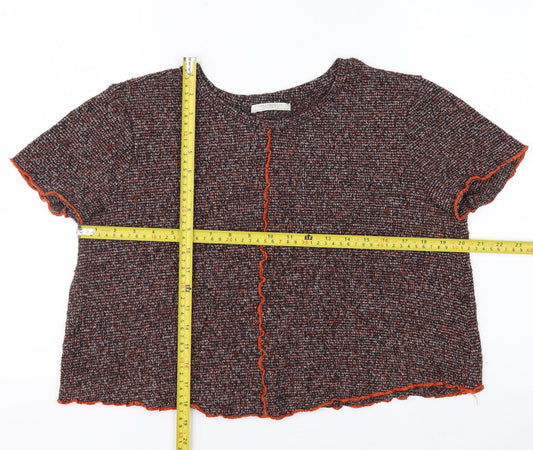 Zara Trafaluc Women's Multicoloured Cropped Knit T-Shirt Size 10
