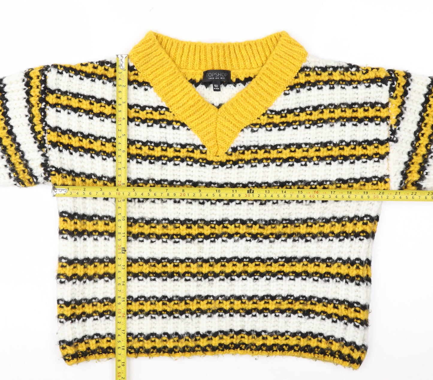 Topshop Women's Multicoloured Striped V-Neck Chunky Knit Jumper Size 10