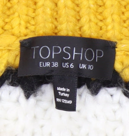 Topshop Women's Multicoloured Striped V-Neck Chunky Knit Jumper Size 10