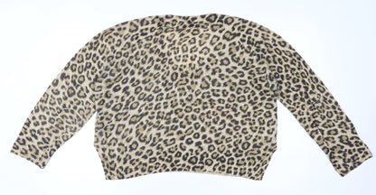 Whistles Women Beige Leopard Print Linen V-Neck Jumper Size S