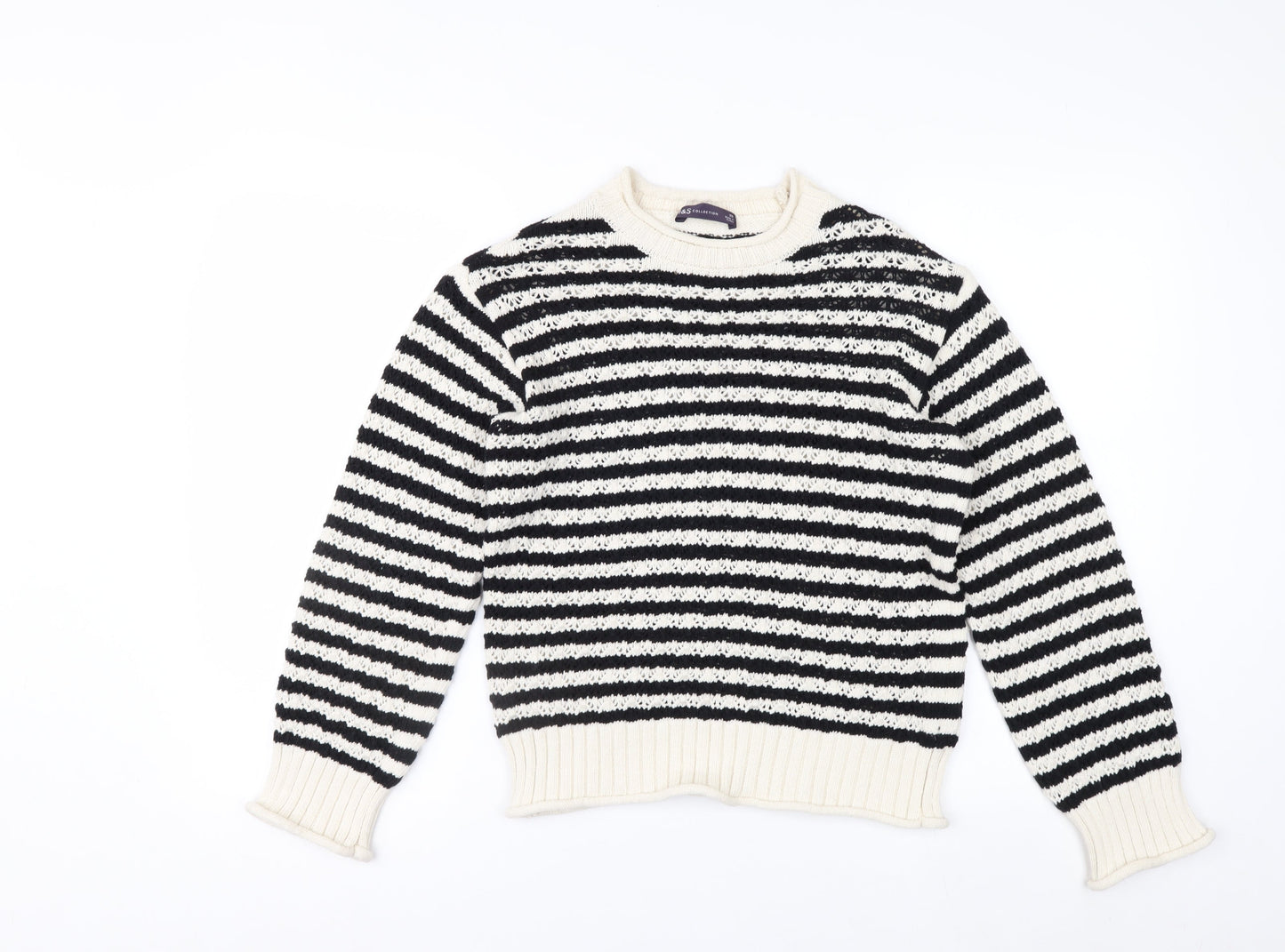Marks and Spencer Womens Black White Striped Knit Jumper XS